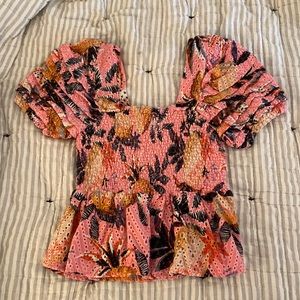 Farm Rio size S peplum pink pineapple shirt